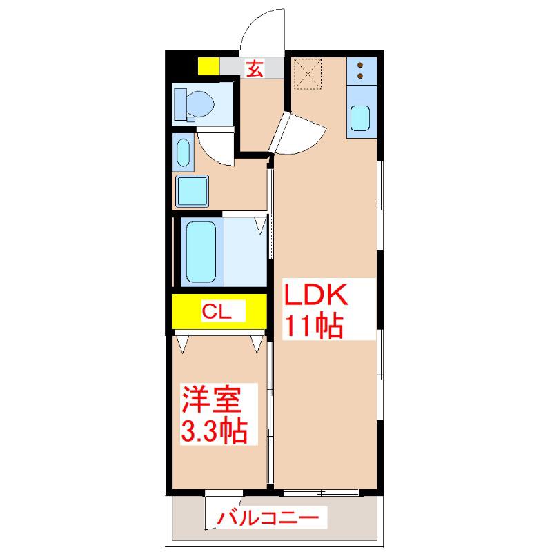 TY郡元(1LDK/2階)の間取り写真