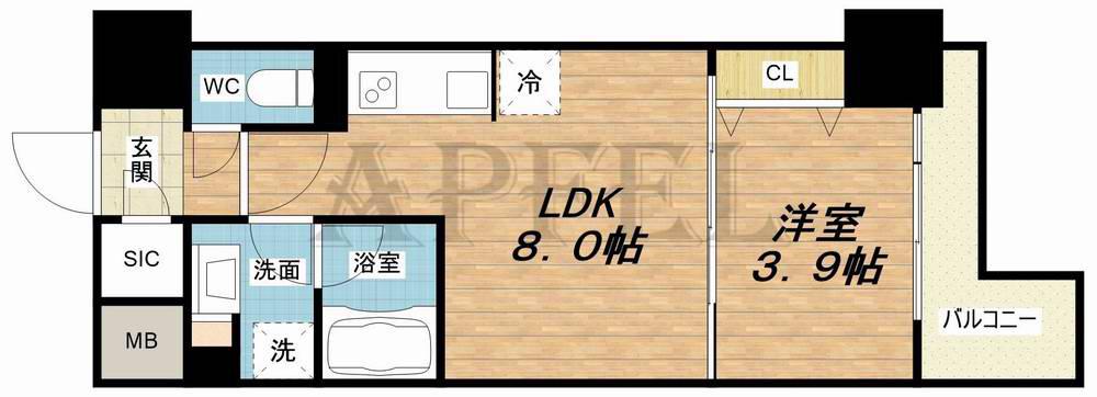 クロスレジデンス阿波座(1LDK/12階)の間取り写真