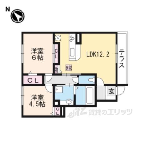 ロイヤルタウン篠山口 B棟(2LDK/1階)の間取り写真