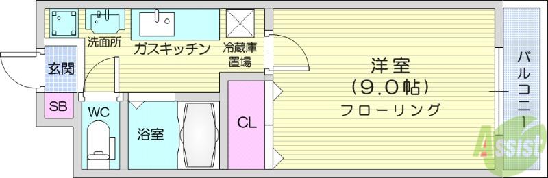 リーフハイツ(1K/4階)の間取り写真