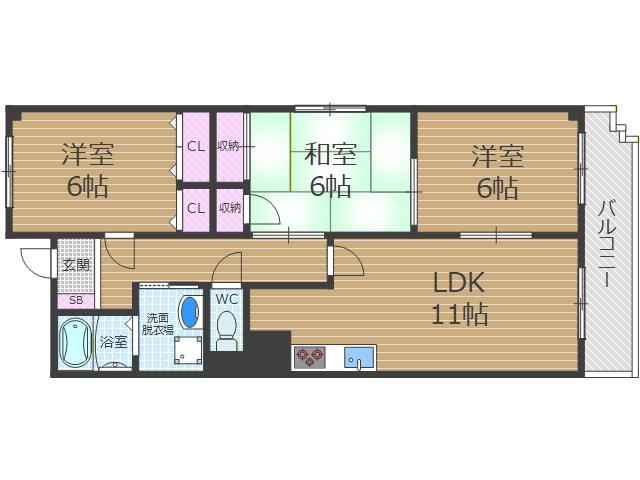 マーコート(3LDK/3階)の間取り写真