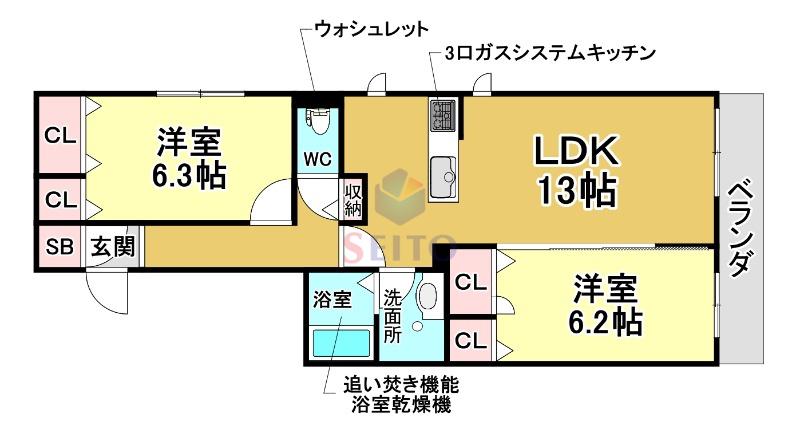 シャーメゾン南桜塚(2LDK/2階)の間取り写真