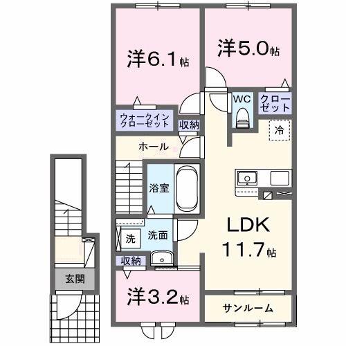 アンソレイエ高浜I(2SLDK/2階)の間取り写真