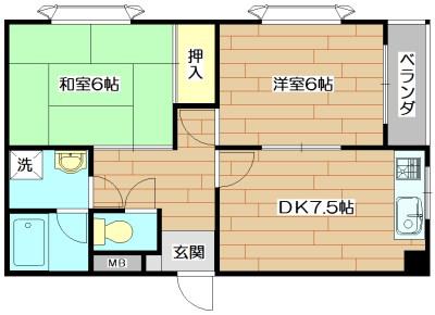 シエテ高槻マンション(2DK/1階)の間取り写真