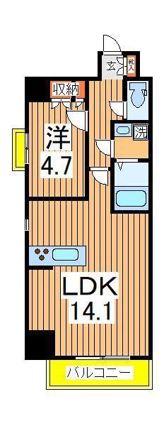 ＪＲ常磐線 南柏駅 徒歩1分 8階建 築3年(1LDK/4階)の間取り写真
