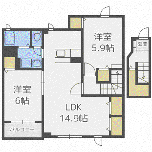 アクティブ豆の木(2LDK/2階)の間取り写真