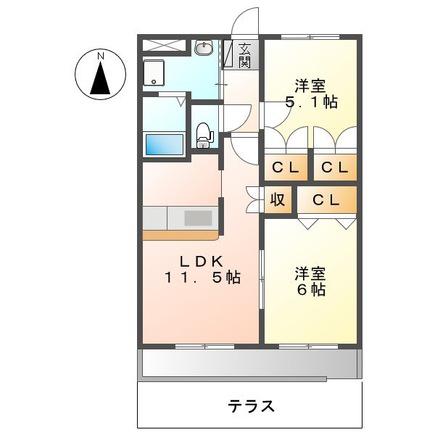 オレンヂハイツ(2LDK/2階)の間取り写真