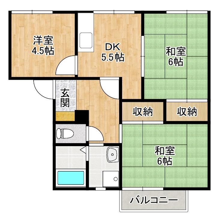 エスパシオ21 B棟(3DK/2階)の間取り写真