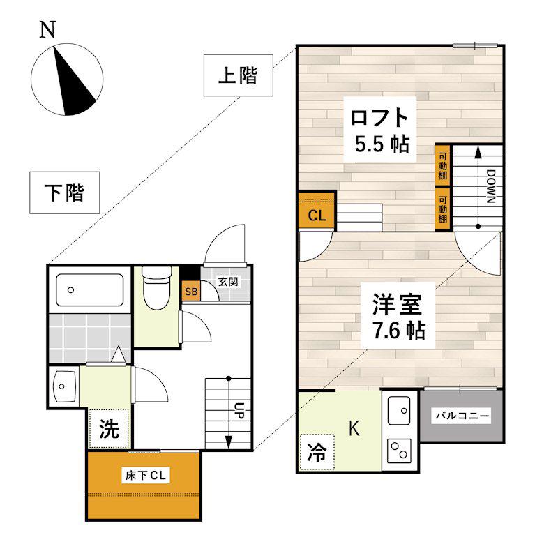 ADC熊本駅南(1K/2階)の間取り写真