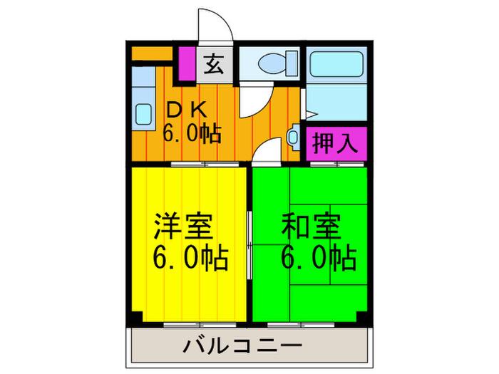 三熊ハイツ渚7号(2DK/2階)の間取り写真