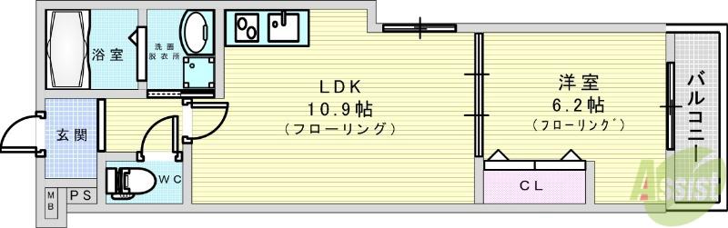 フジパレス吹田岸辺(1LDK/1階)の間取り写真