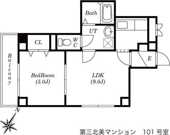 第3北美マンション(1LDK/1階)の間取り写真