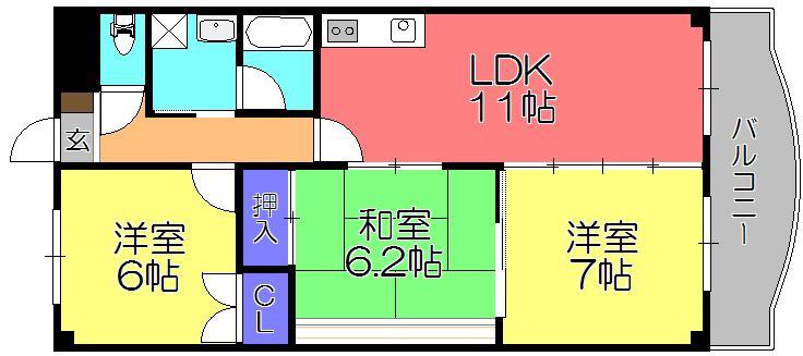 クレストYMDII(3LDK/3階)の間取り写真