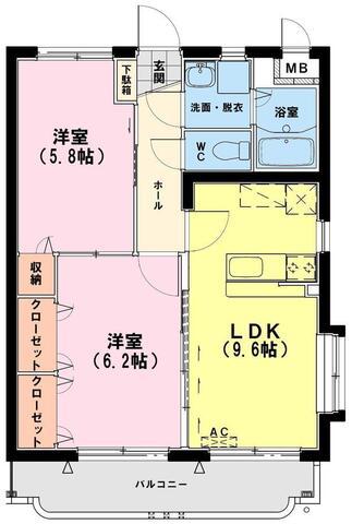 ユーミービエント(2LDK/1階)の間取り写真