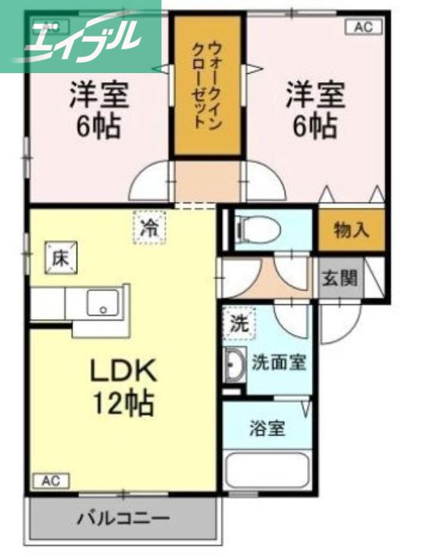リビングタウン神田C(2LDK/1階)の間取り写真