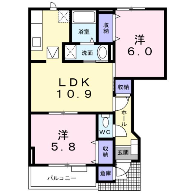 プリムヴェール A(2LDK/1階)の間取り写真