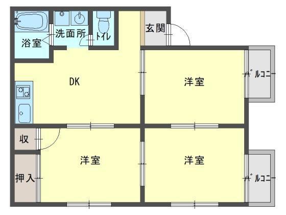 コスモハイツ華(3DK/2階)の間取り写真