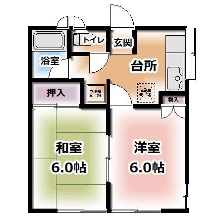 レインボー鹿島(2DK/1階)の間取り写真