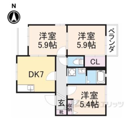 ファミールグランデC棟(3DK/2階)の間取り写真