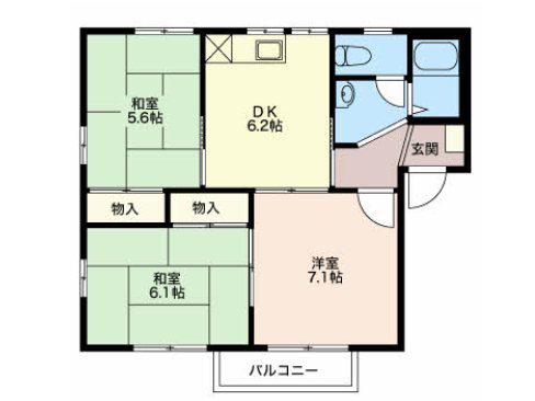 アップルヒルズ1号館(2LDK/2階)の間取り写真