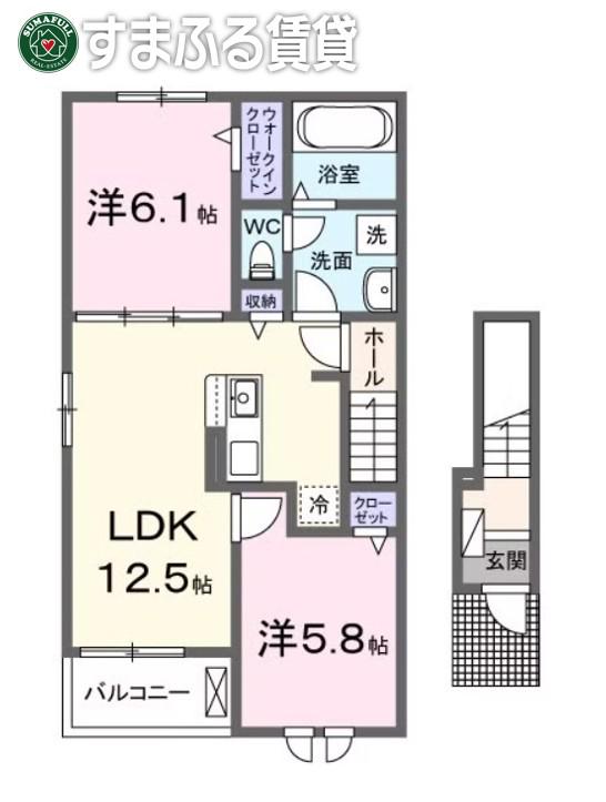 アイリス横山B(2LDK/2階)の間取り写真