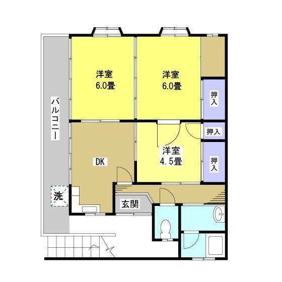 稲建ハイツ(3DK/2階)の間取り写真