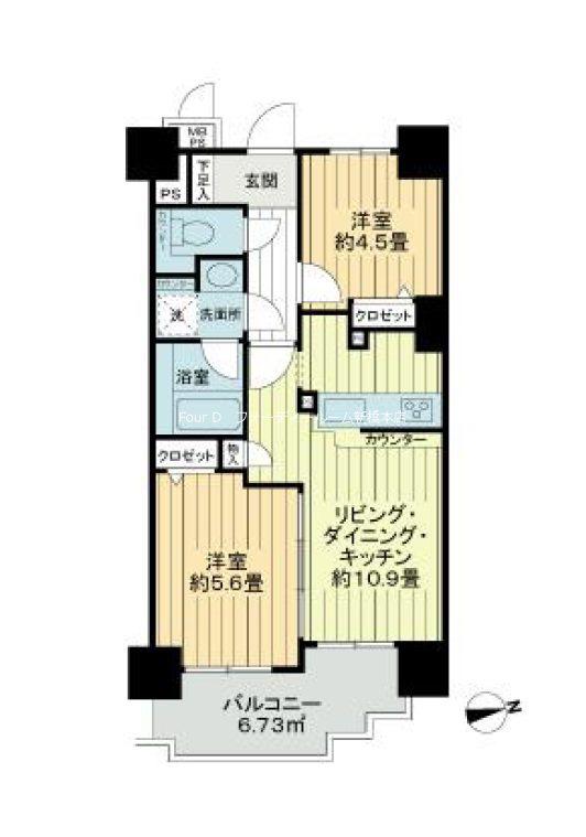 ライオンズマンション白金台(2LDK/9階)の間取り写真