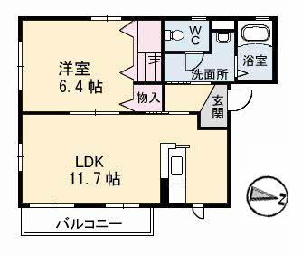 NEOクラレッドシティB棟(1LDK/2階)の間取り写真