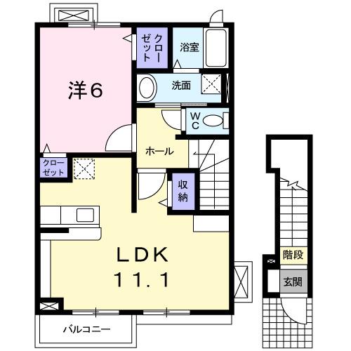 レバンテ・二番舘(1LDK/2階)の間取り写真