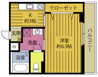 デュエールフジ(1K/1階)の間取り写真