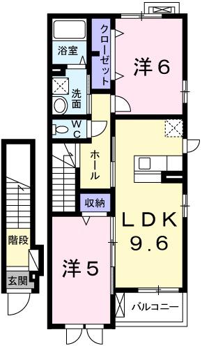 グランデール興浜I(2LDK/2階)の間取り写真