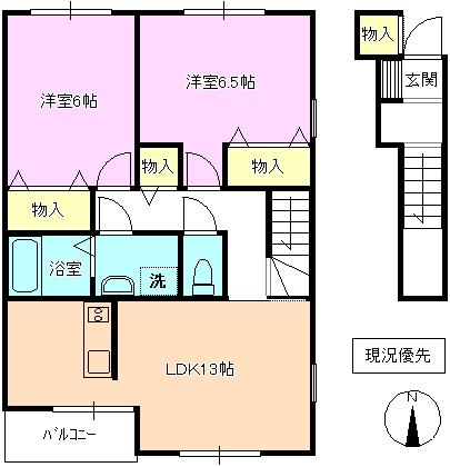 アヴニール駒沢(2LDK/2階)の間取り写真