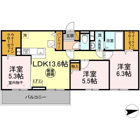 アルジェント(3LDK/1階)の間取り写真