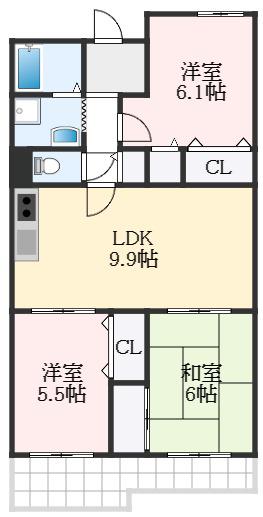 パンリーヴル(3LDK/2階)の間取り写真