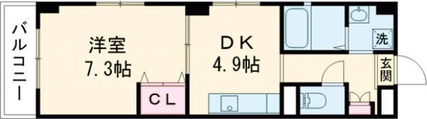 イターナル(1DK/2階)の間取り写真