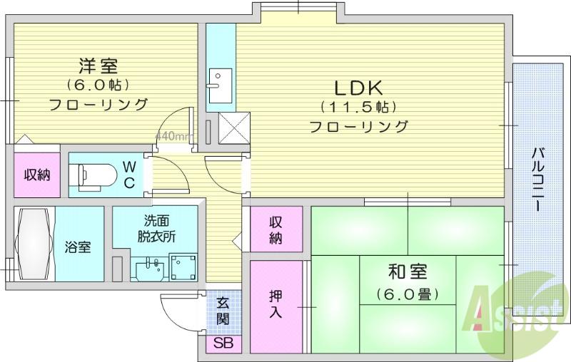 トゥインクル土手内B(2LDK/1階)の間取り写真