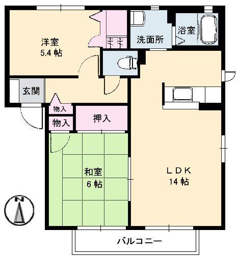 ハーブ上ヶ原 II(2LDK/2階)の間取り写真