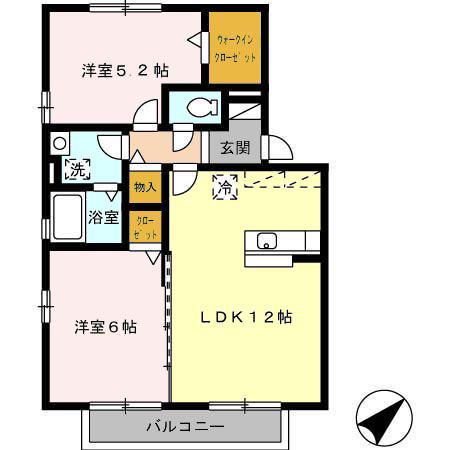 花多来館 C棟(2LDK/2階)の間取り写真