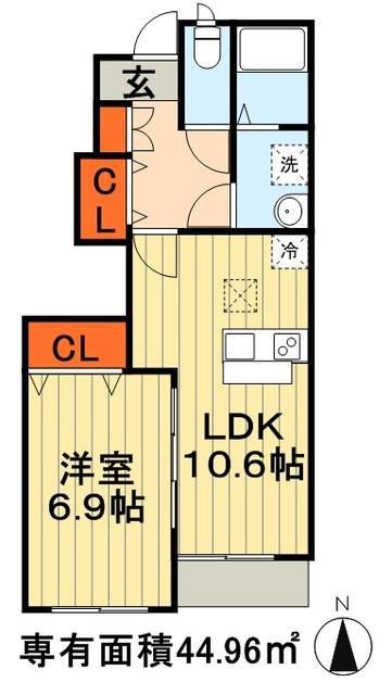 ヴァンベール(1LDK/1階)の間取り写真