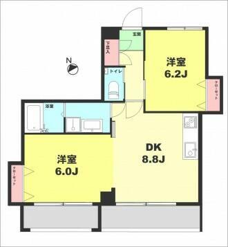 月村マンションNO33(2DK/9階)の間取り写真