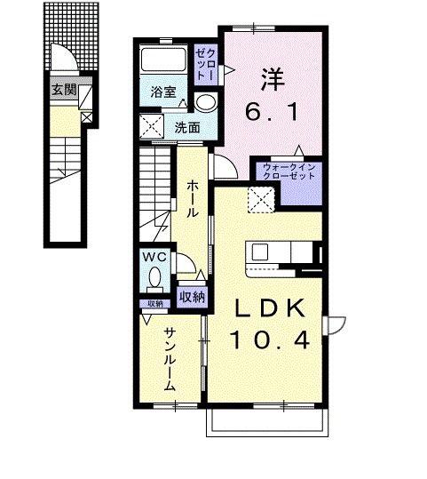 プリムローズVI(1LDK/2階)の間取り写真