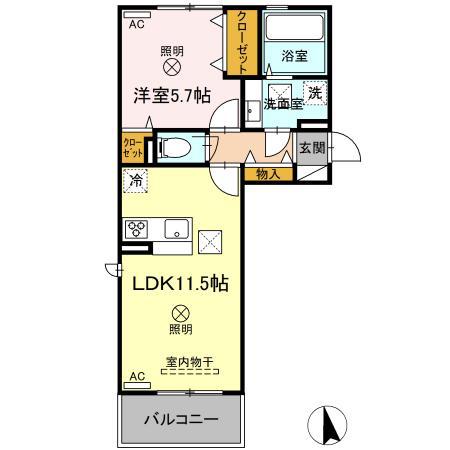 ＪＲ三角線 三角駅 徒歩609分 3階建 築4年(1LDK/1階)の間取り写真