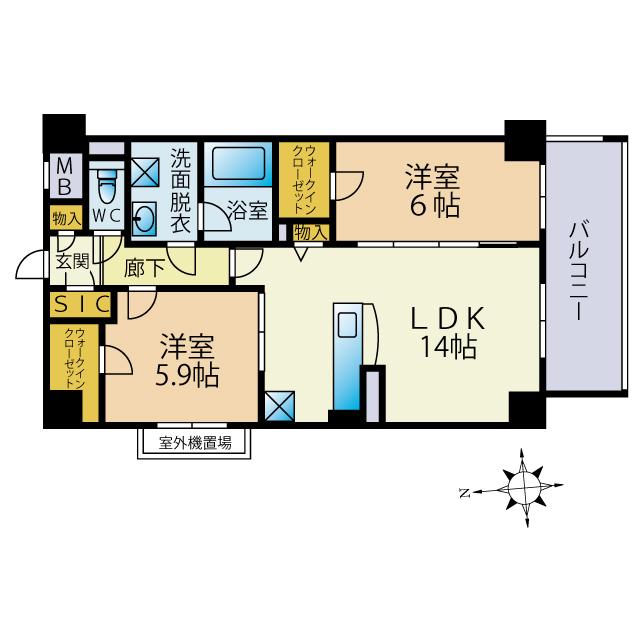 コンチネンタル(2LDK/4階)の間取り写真