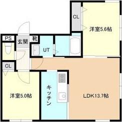 サンライン南12条(2LDK/3階)の間取り写真