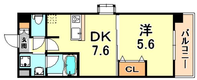 グランビュー六甲(1DK/5階)の間取り写真