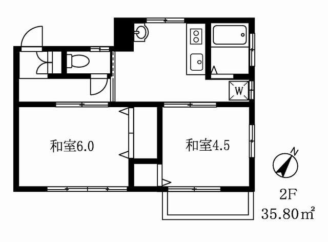 多摩ハイツB棟(2K/2階)の間取り写真