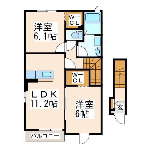 カーサ センキンコウ ドゥ(2LDK/2階)の間取り写真