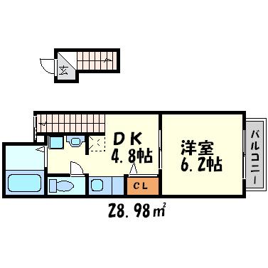 コウノトリ(1DK/2階)の間取り写真