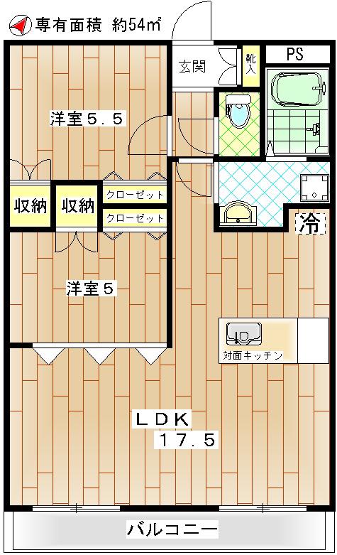 パレスK(2LDK/3階)の間取り写真