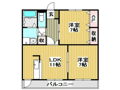 コートプレイス龍田III(2LDK/3階)の間取り写真